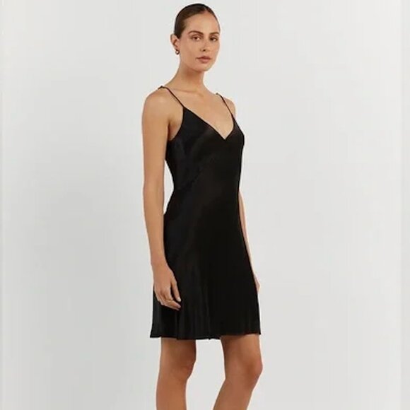 Dissh Black Satin Slip V-Neck Mini Dress | Women's US Size 6 - Picture 2 of 6